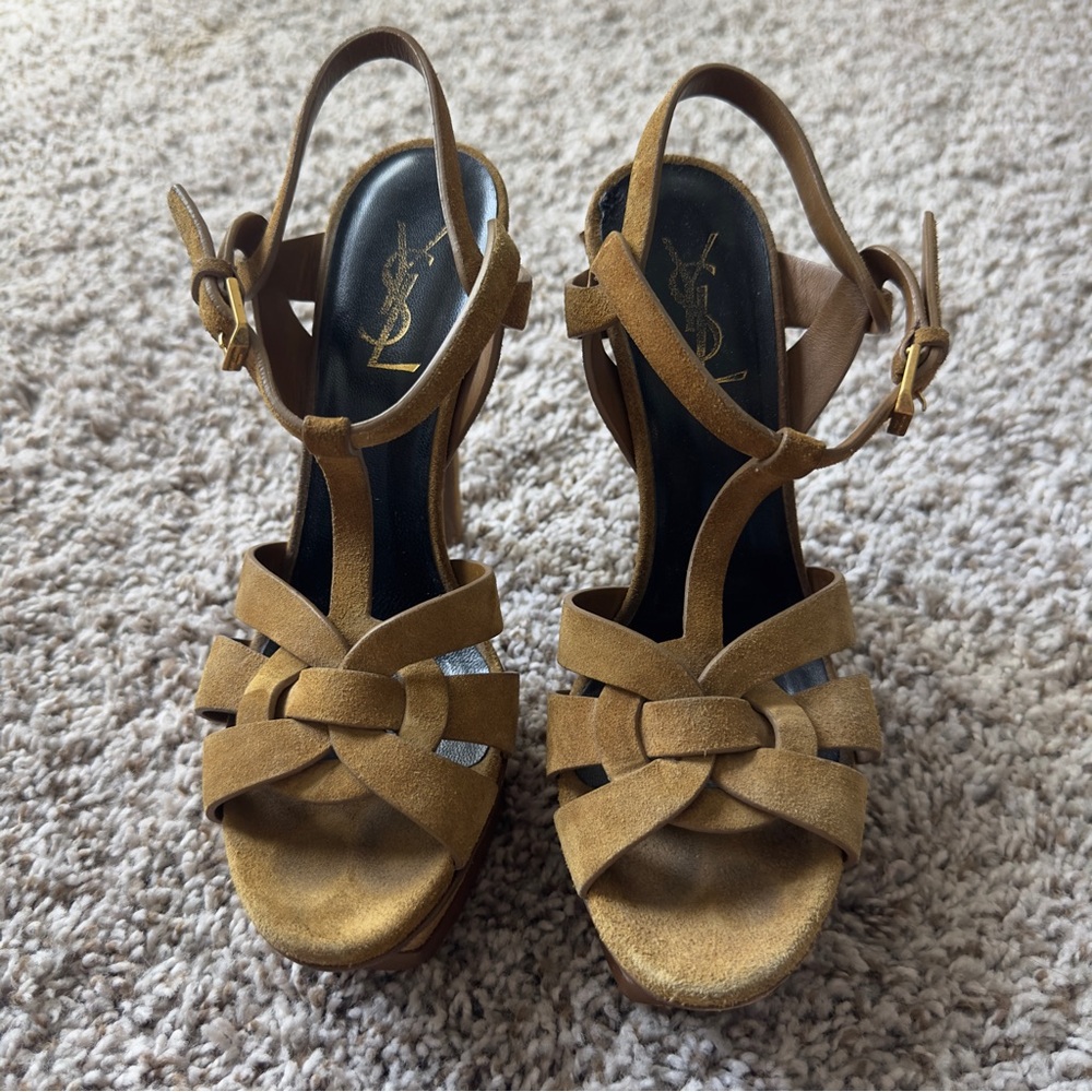 Authentic Saint Laurent Tribute Platform Suede Sandals